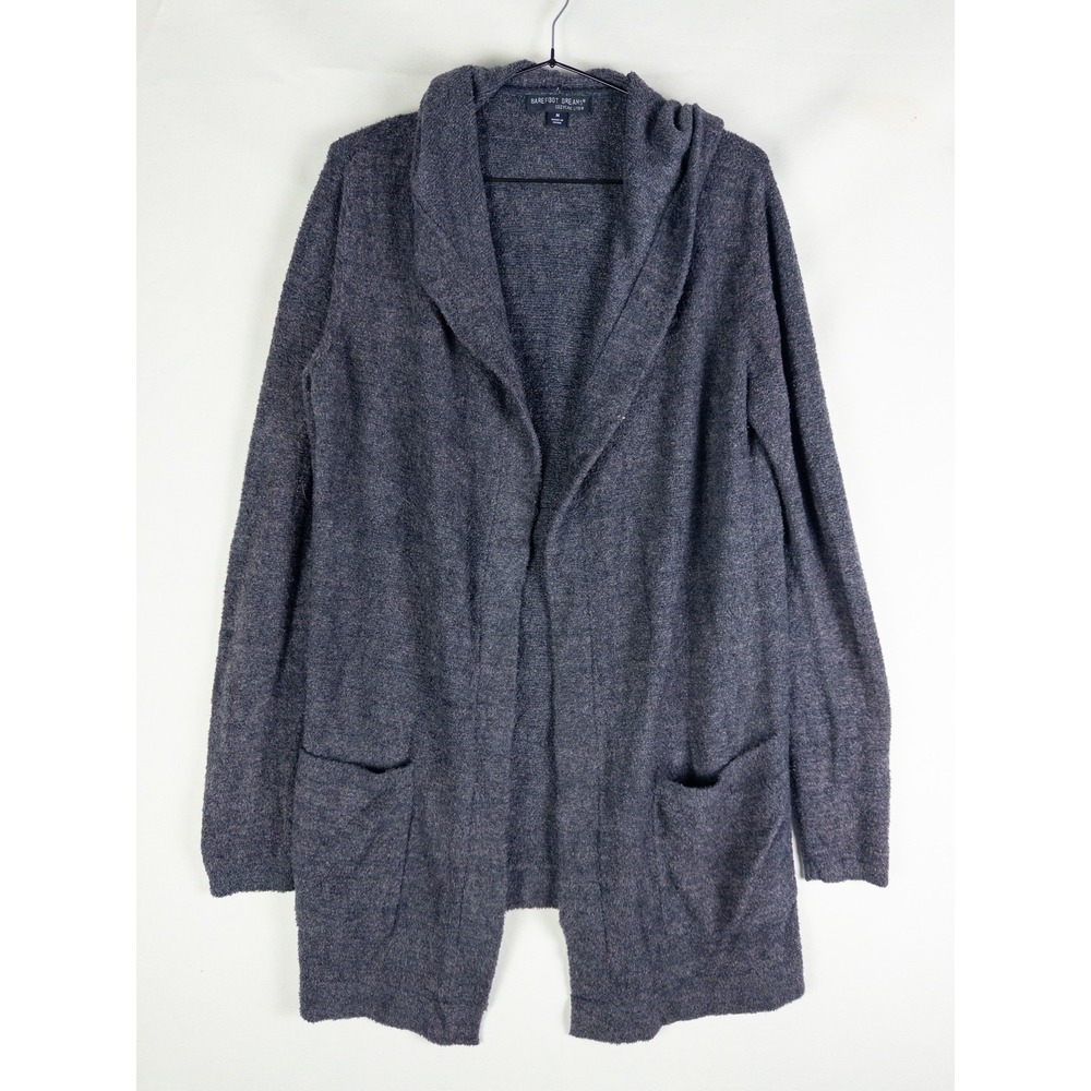 Barefoot Dreams Cozychic Lite Hooded Cardigan Womens M Slate Blue Loungewear Coz